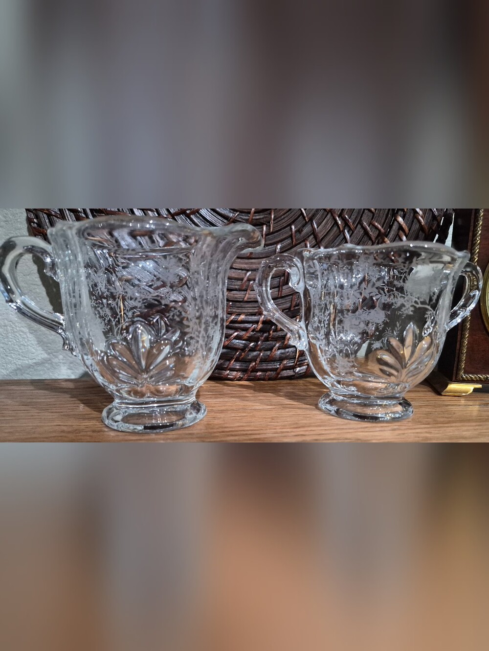Vintage Fostoria Glass Company Crystal Creamer & Open Sugar Bowl Set